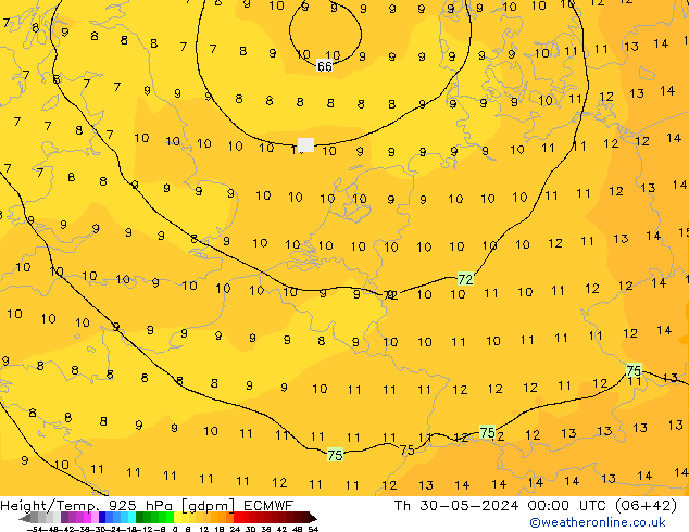 Yükseklik/Sıc. 925 hPa ECMWF Per 30.05.2024 00 UTC