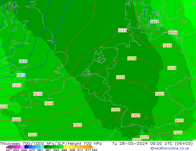 Thck 700-1000 hPa ECMWF mar 28.05.2024 09 UTC