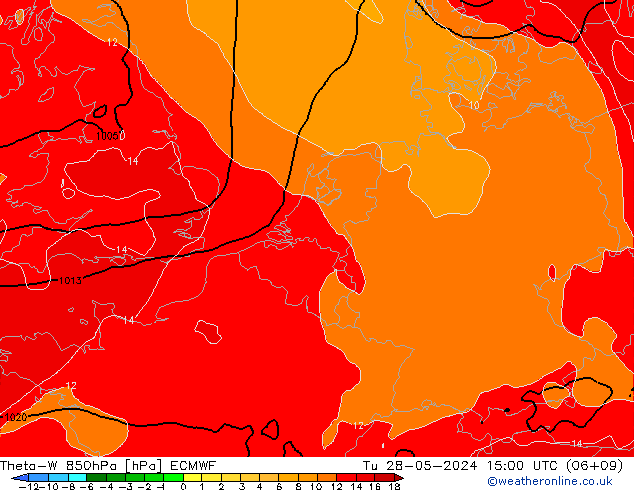 Theta-W 850hPa ECMWF Út 28.05.2024 15 UTC