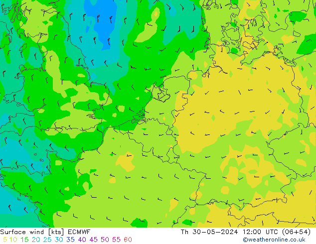 ветер 10 m ECMWF чт 30.05.2024 12 UTC