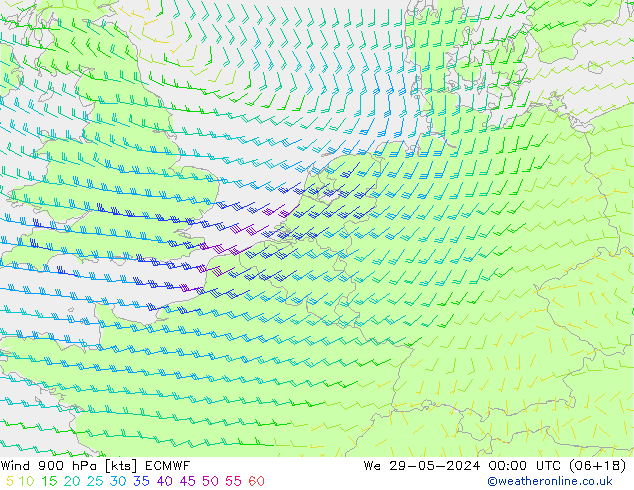 Wind 900 hPa ECMWF St 29.05.2024 00 UTC