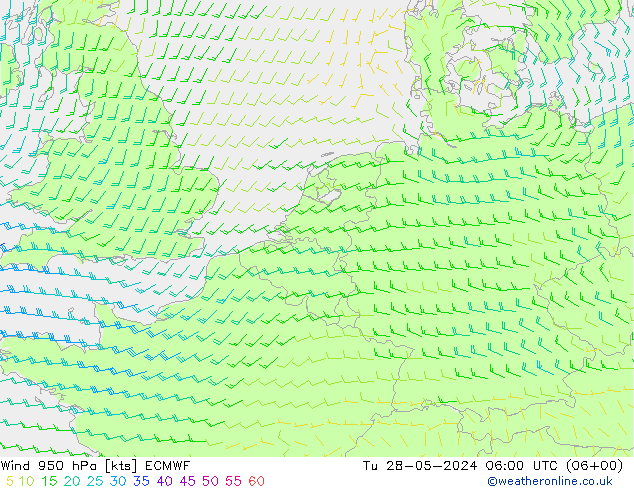 Rüzgar 950 hPa ECMWF Sa 28.05.2024 06 UTC