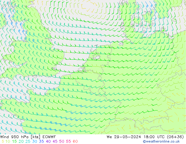 Vento 950 hPa ECMWF Qua 29.05.2024 18 UTC