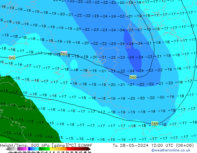 Z500/Yağmur (+YB)/Z850 ECMWF Sa 28.05.2024 12 UTC