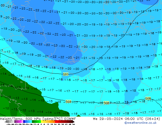 Z500/Yağmur (+YB)/Z850 ECMWF Çar 29.05.2024 06 UTC