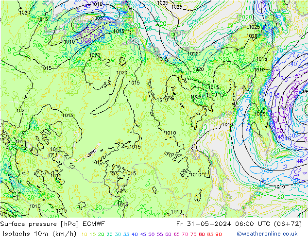 Eşrüzgar Hızları (km/sa) ECMWF Cu 31.05.2024 06 UTC