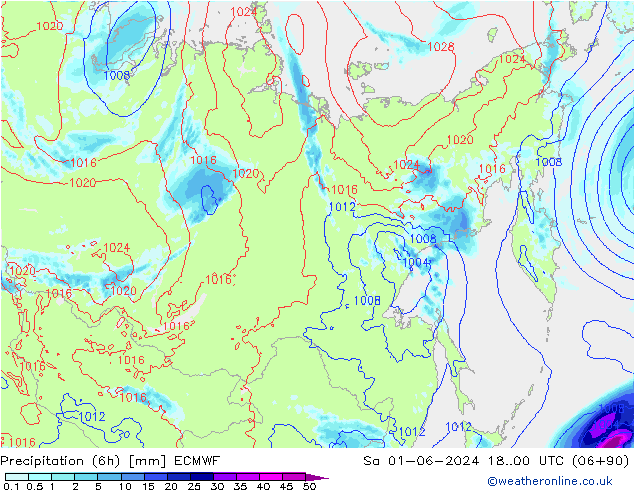 осадки (6h) ECMWF сб 01.06.2024 00 UTC