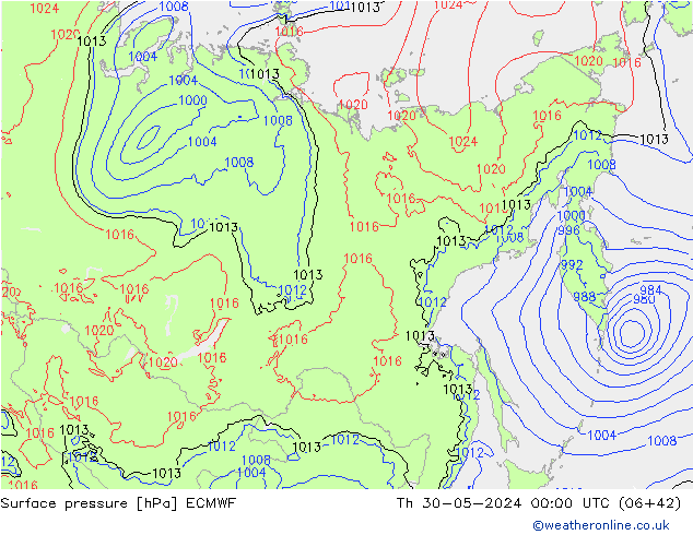 pressão do solo ECMWF Qui 30.05.2024 00 UTC