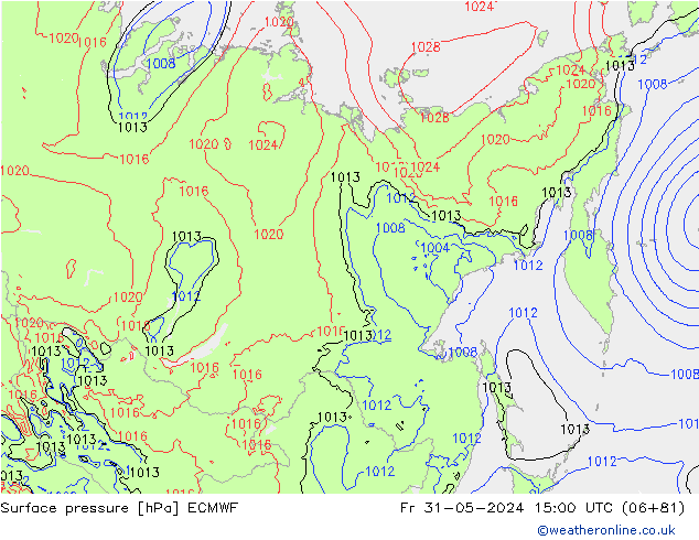 Presión superficial ECMWF vie 31.05.2024 15 UTC