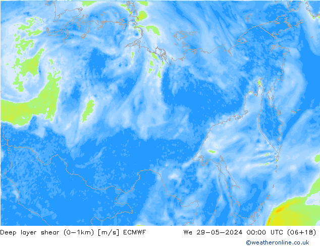 Deep layer shear (0-1km) ECMWF We 29.05.2024 00 UTC