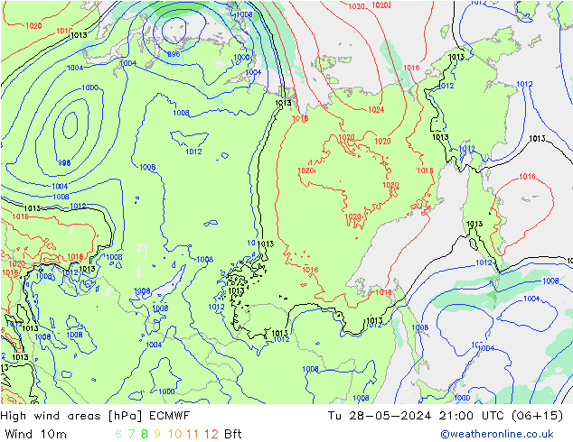 yüksek rüzgarlı alanlar ECMWF Sa 28.05.2024 21 UTC