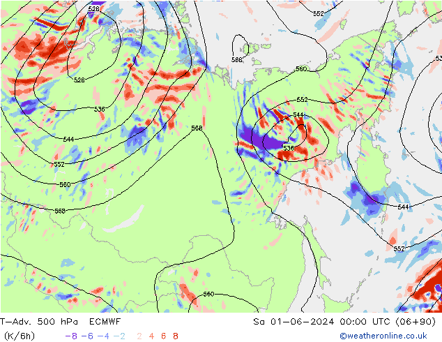 T-Adv. 500 гПа ECMWF сб 01.06.2024 00 UTC