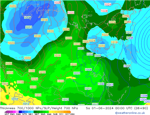 Thck 700-1000 hPa ECMWF Sáb 01.06.2024 00 UTC