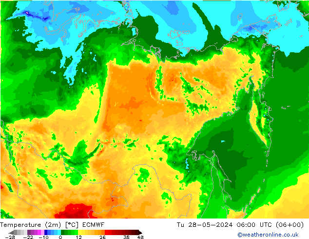 Temperatura (2m) ECMWF mar 28.05.2024 06 UTC