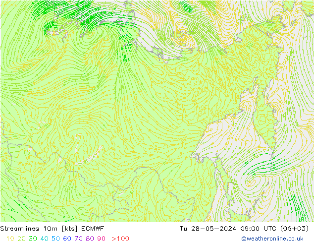 Linea di flusso 10m ECMWF mar 28.05.2024 09 UTC