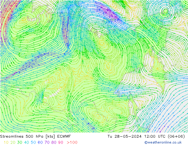 Streamlines 500 hPa ECMWF Tu 28.05.2024 12 UTC