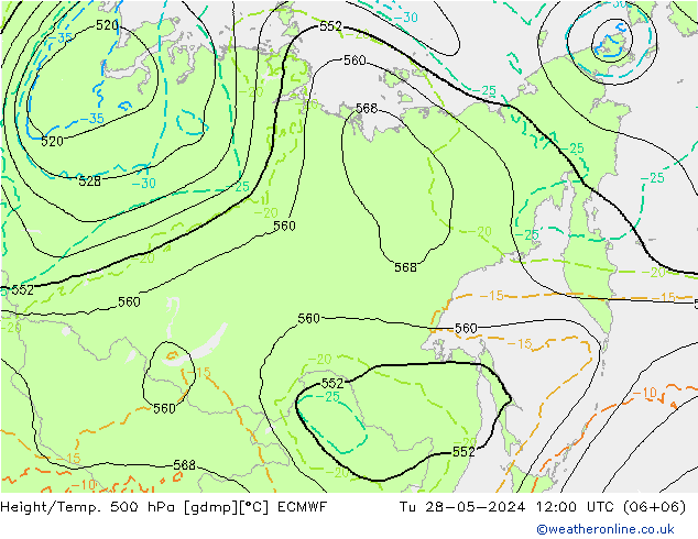 Z500/Rain (+SLP)/Z850 ECMWF Tu 28.05.2024 12 UTC