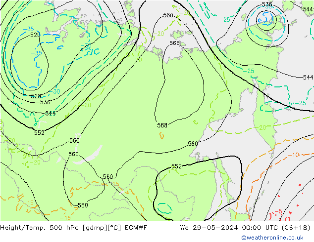 Z500/Rain (+SLP)/Z850 ECMWF We 29.05.2024 00 UTC