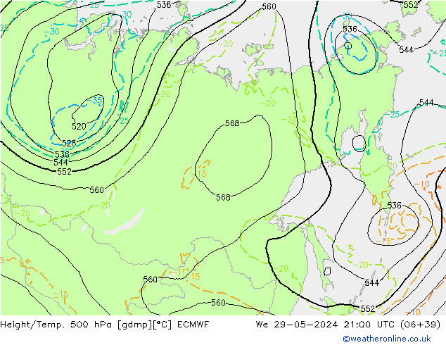 Height/Temp. 500 hPa ECMWF  29.05.2024 21 UTC