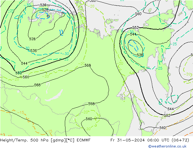 Height/Temp. 500 hPa ECMWF Fr 31.05.2024 06 UTC