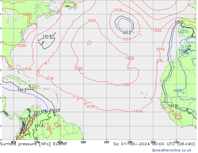 pressão do solo ECMWF Sáb 01.06.2024 00 UTC