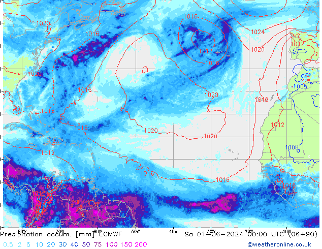 Precipitation accum. ECMWF so. 01.06.2024 00 UTC