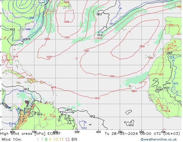 High wind areas ECMWF  28.05.2024 09 UTC