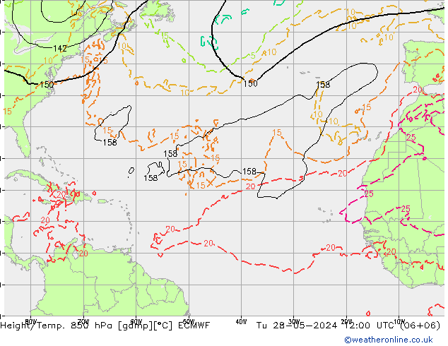 Z500/Rain (+SLP)/Z850 ECMWF  28.05.2024 12 UTC