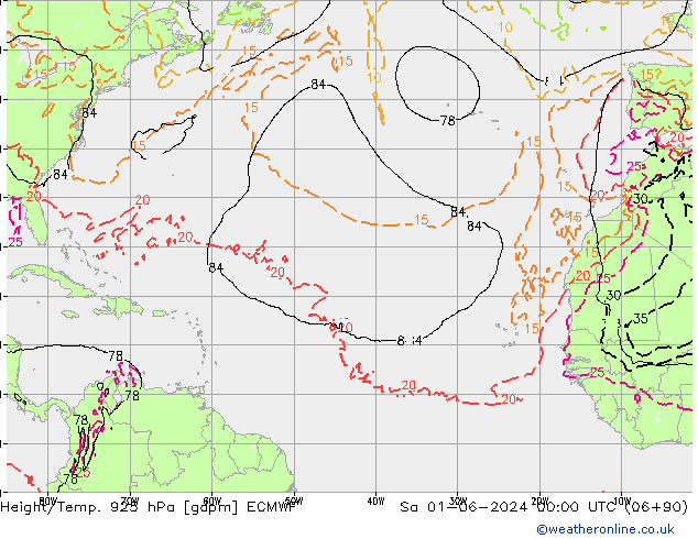 Height/Temp. 925 hPa ECMWF So 01.06.2024 00 UTC