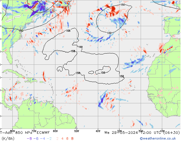 T-Adv. 850 hPa ECMWF mié 29.05.2024 12 UTC