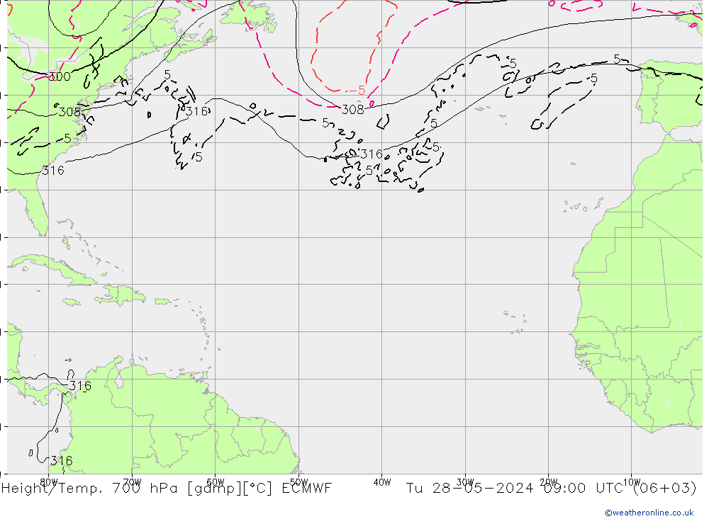 Yükseklik/Sıc. 700 hPa ECMWF Sa 28.05.2024 09 UTC