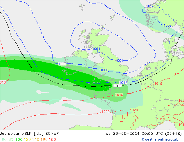 Jet stream/SLP ECMWF We 29.05.2024 00 UTC