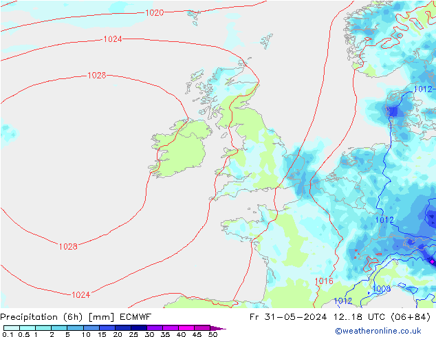 Precipitación (6h) ECMWF vie 31.05.2024 18 UTC