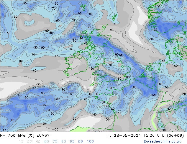 RH 700 hPa ECMWF Tu 28.05.2024 15 UTC