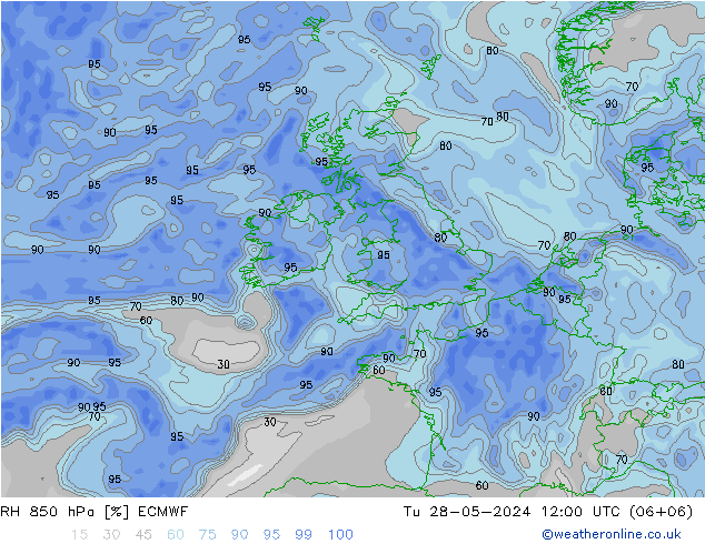 RH 850 hPa ECMWF Ter 28.05.2024 12 UTC