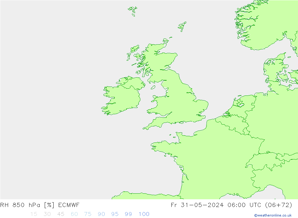 RH 850 hPa ECMWF Fr 31.05.2024 06 UTC