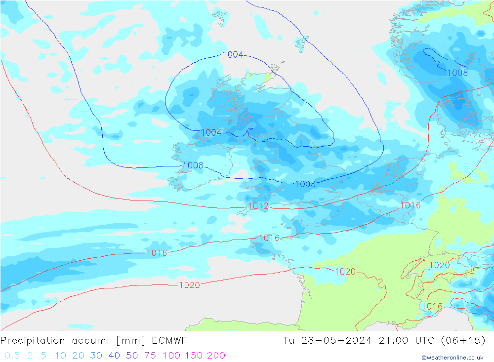 Precipitation accum. ECMWF Tu 28.05.2024 21 UTC