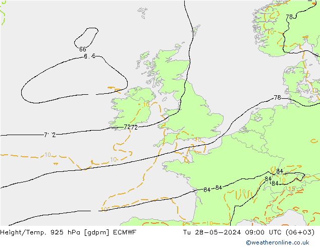 Height/Temp. 925 hPa ECMWF Ter 28.05.2024 09 UTC