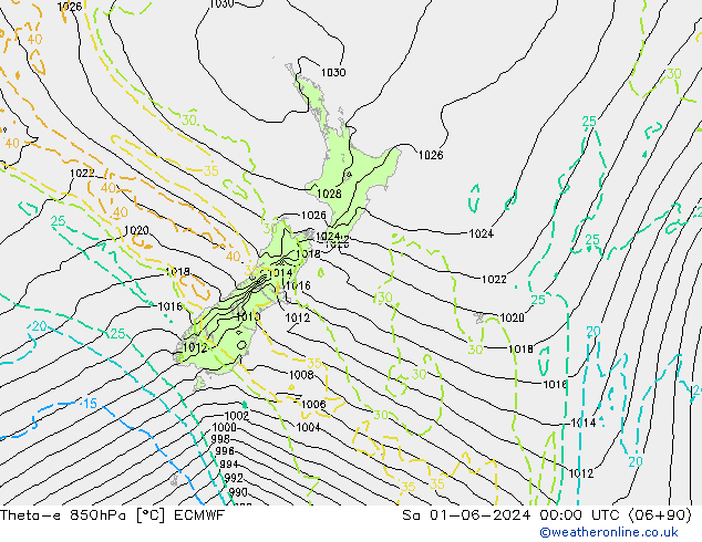 Theta-e 850hPa ECMWF Sa 01.06.2024 00 UTC