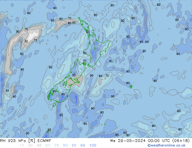 RH 925 hPa ECMWF Qua 29.05.2024 00 UTC