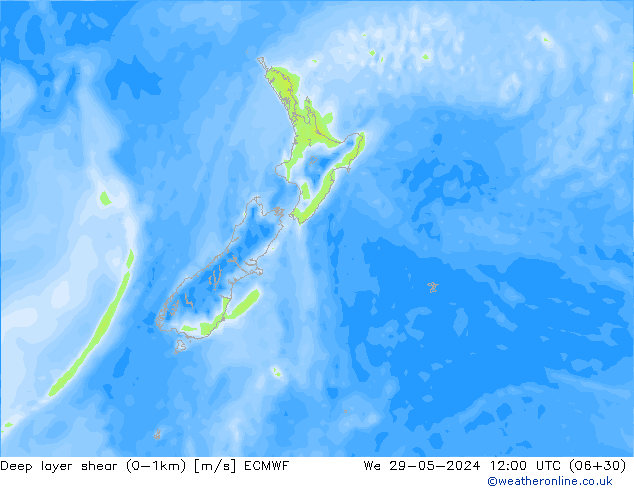 Deep layer shear (0-1km) ECMWF We 29.05.2024 12 UTC