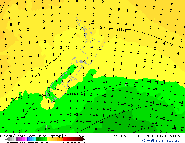 Height/Temp. 850 hPa ECMWF Tu 28.05.2024 12 UTC