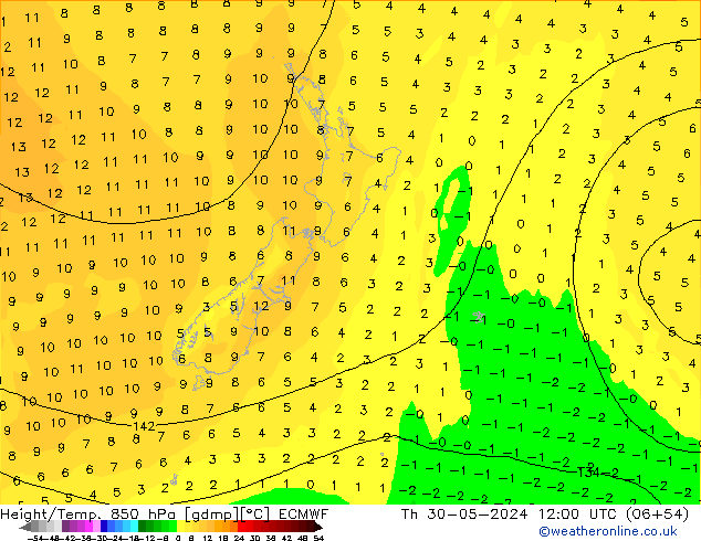 Z500/Rain (+SLP)/Z850 ECMWF чт 30.05.2024 12 UTC