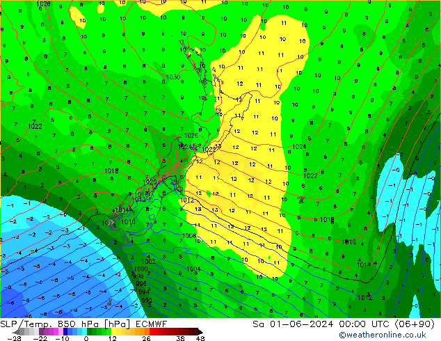 SLP/Temp. 850 hPa ECMWF Sa 01.06.2024 00 UTC