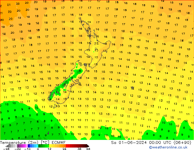 Temperature (2m) ECMWF Sa 01.06.2024 00 UTC