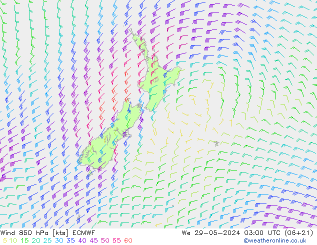 Rüzgar 850 hPa ECMWF Çar 29.05.2024 03 UTC