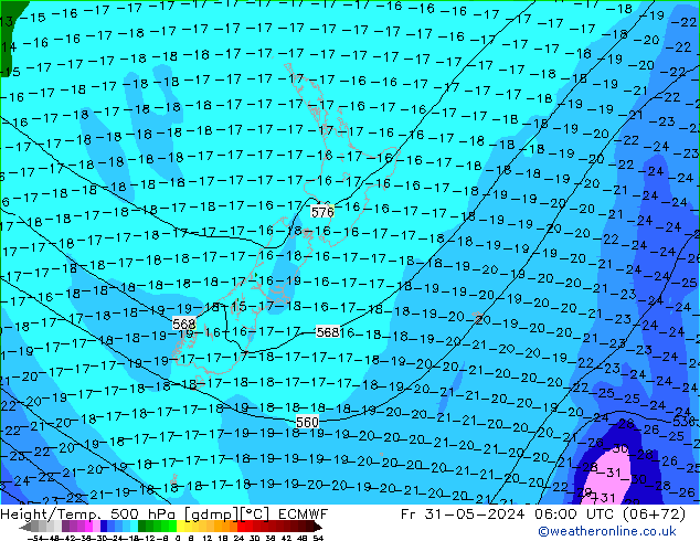 Z500/Regen(+SLP)/Z850 ECMWF vr 31.05.2024 06 UTC