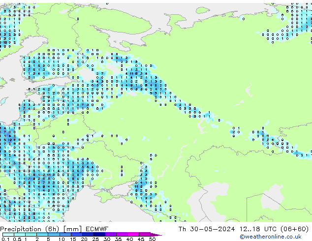 Z500/Rain (+SLP)/Z850 ECMWF Čt 30.05.2024 18 UTC