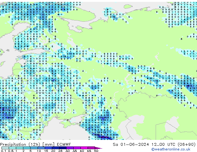 Totale neerslag (12h) ECMWF za 01.06.2024 00 UTC