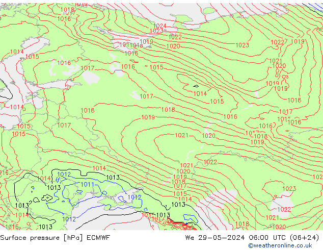 Luchtdruk (Grond) ECMWF wo 29.05.2024 06 UTC